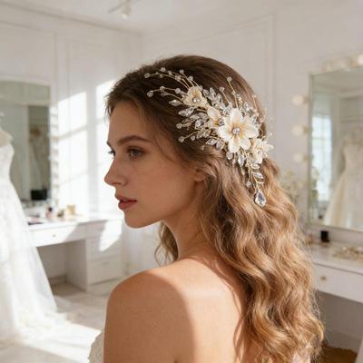 Pettinature da Sposa Lusso Leggero Fermagli Laterali Floreali Fatati Accessori per Capelli con Perline di Cristallo Lucido Fermagli per Capelli Gioielli per Acconciature da Sposa