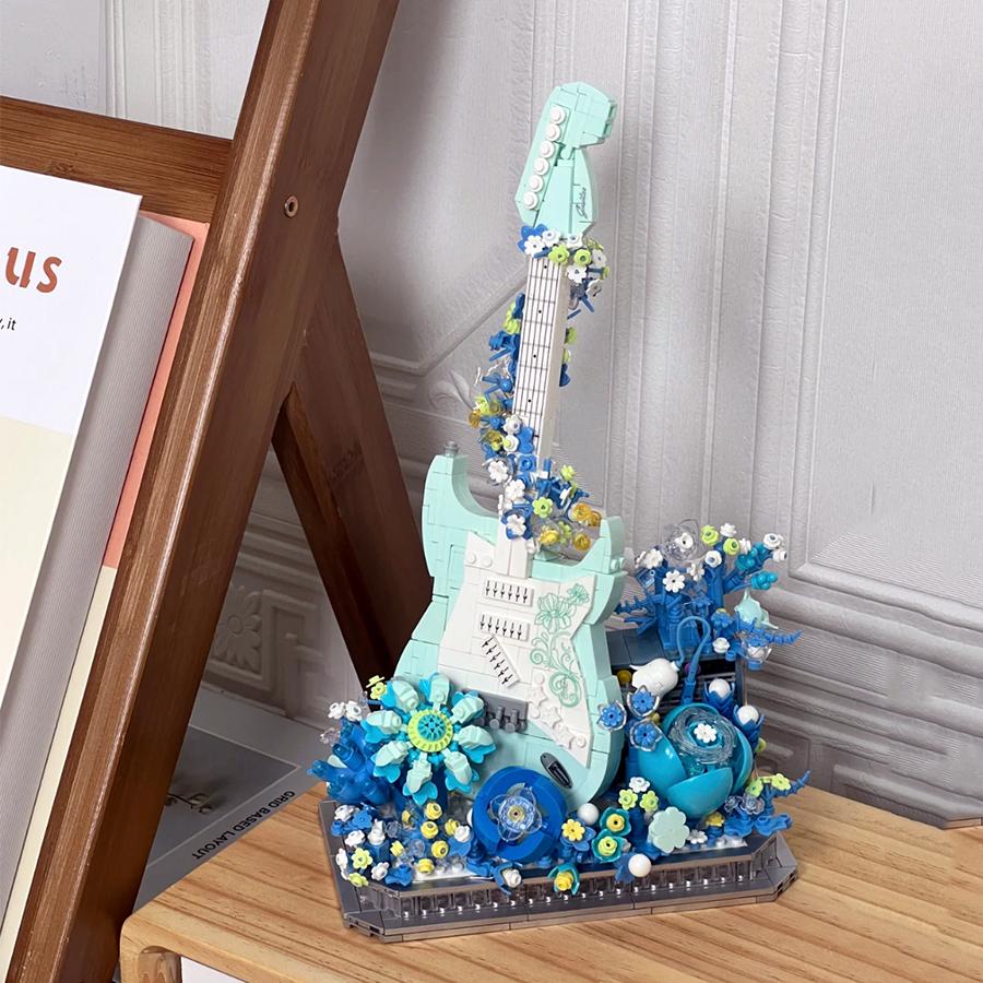 Plastic Flowers Electric Guitar Ukulele Building Blocks Assembly Toys For Kids Adults Desktop Ornament Gifts Items