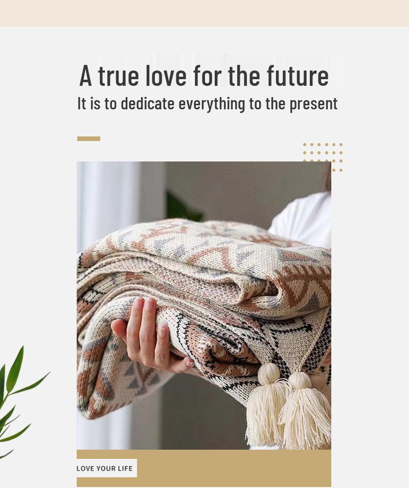 Böhmische Retro Strickwolle Sofa Decke - Leichter Luxus Klimaanlagen- & Nickerchen-Überwurf