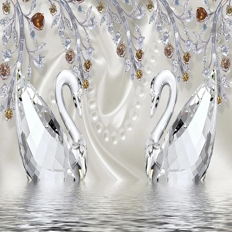 Carta da parati fotografica 3d Stereo Cristallo Diamante Lago dei Cigni Romantico Bello Gioielli Murale da Parete Stile Europeo Carta da Parati 3d Decoro