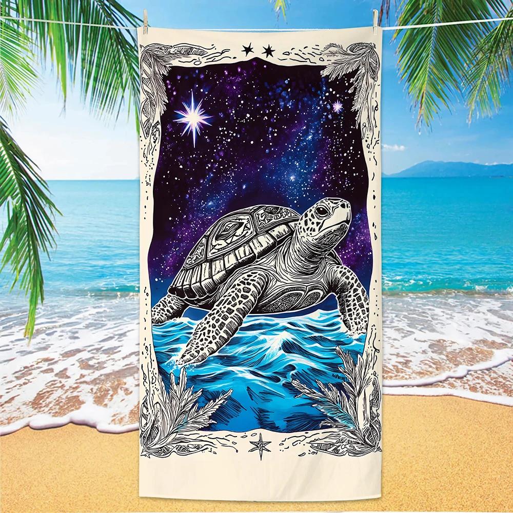 Turtle Pattern Beach Towel, Digital Printing Thin Quick-Dry Anti-Sand Microfiber Lightweight for Swim Yoga Travel Gym Gift