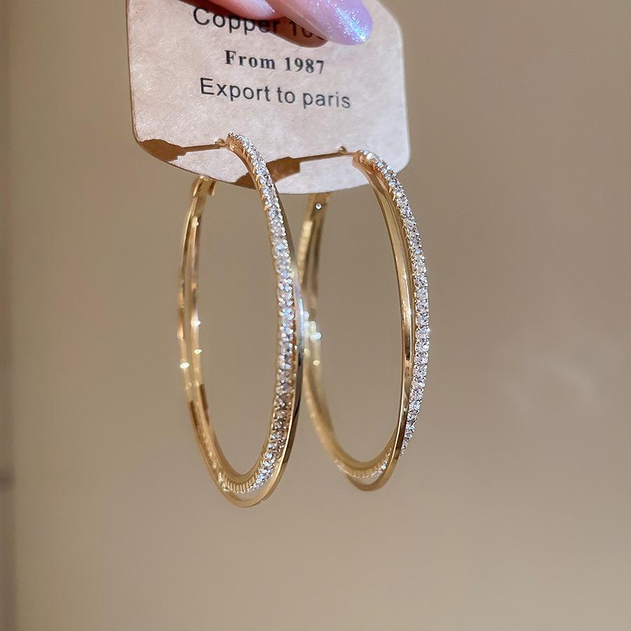 Exaggerated Big Round Full Rhinestone Crystal Hoop Earrings for Women Simple Hyperbole Geometric Circle Earrings Zircon Gifts