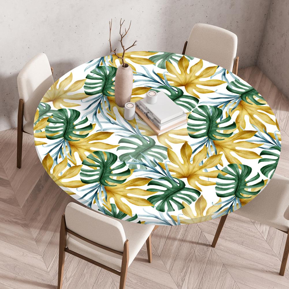 Round Table Cover Protector Elastic –Floral Print Fitted Tablecloth Waterproof,Elastic Edge Round Table Cloth for Dining Kitchen
