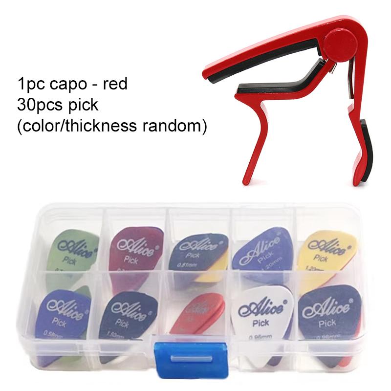 Guitar Pick and Capo Set Guitar Accessory for Acoustic Electric/Bass/Ukulele Guitar Metal Universal Multifunction Capo TMZ красный