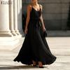 ZANZEA Bohemian Women Elegant V-Neck Straps Sleeveless Sling Long Dress
