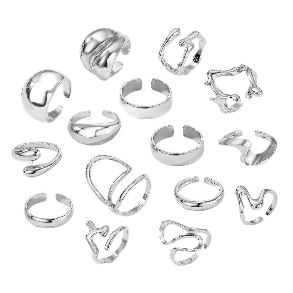 15-Piece Eco-Friendly Gold Lava Line Water Drop Ring Set