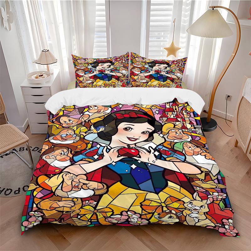 3pcs Cartoon Snow White and the Seven Dwarfs Bedding Set Includes 1 Quilt Cover and 2 Pillowcases, Comfortable Bedding