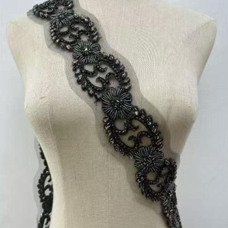 RM-800 Handmade Rhinestone Beaded Lace Trim Applique Sequin Beaded Trim for Bridal Beaded Trimming