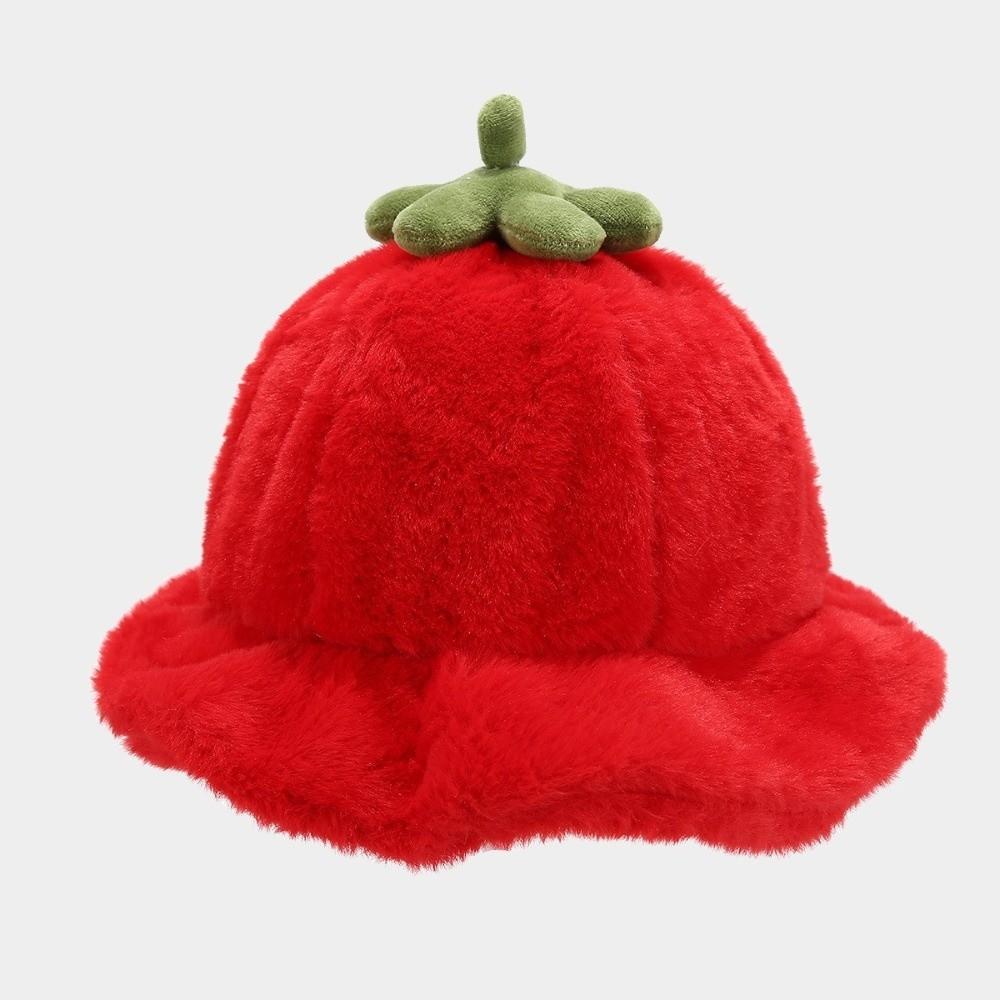 Tomato Plush Bucket Hat Fluffy Beanie Hat Personality Winter Fisherman Hat Cycling