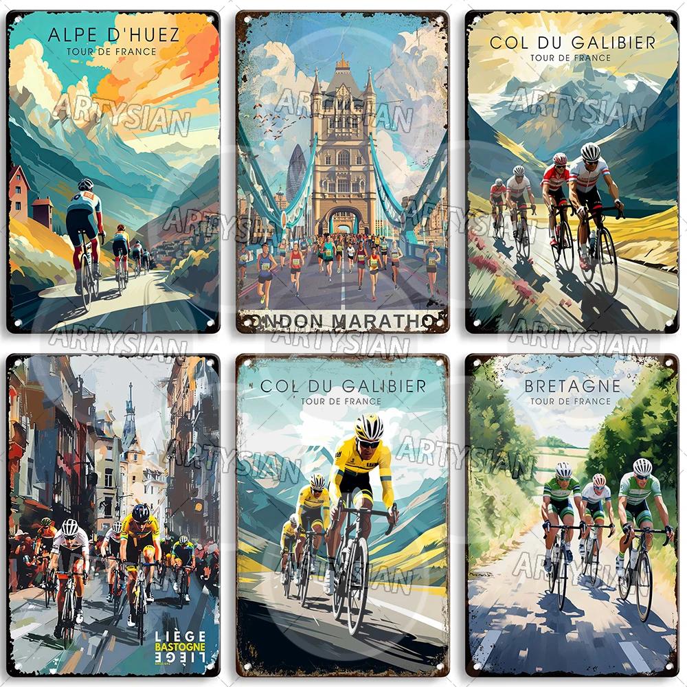 Vélo Tour De France Cycling Metal Sign Les Pyrénées Auvergne Les Vosges Col Du Galibier Col d'Aspin Tignes Col De La Bonette