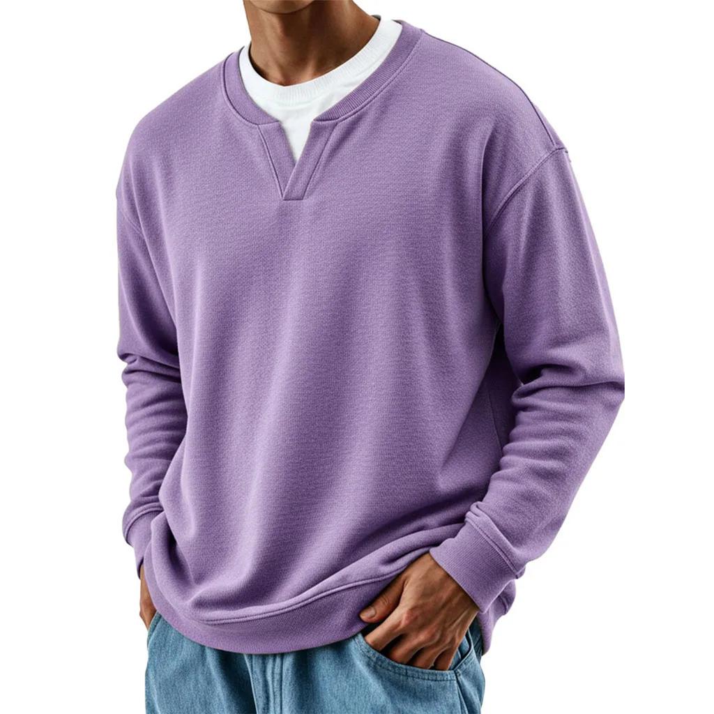 Men's Fashion Solid Color Round Neck Long Sleeve Casual Fashion Versatile Long Sleeve Loose T-shirt Top