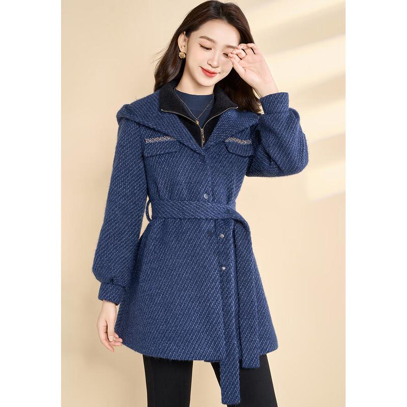 Women's Designer Faux Two-Piece Hooded Woolen Coat