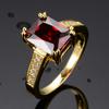 Luxury Female Red Crystal Stone Charm Gold Color Thin Wedding Jewelry For Women Vintage Square Zircon Engagement Ring