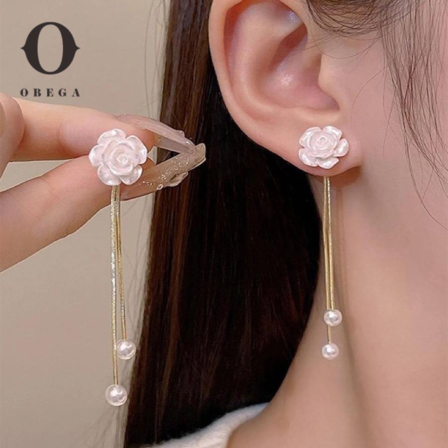 Obega Корейские Белые Цветы Имитация Жемчуга Серьги-Гвоздики Золотой Цвет Кисточка Супер Сказочные Длинные Серьги Подарок для Девочек Свадебные Украшения