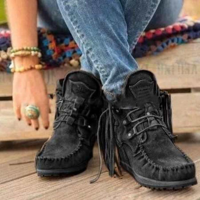 Outer Size Large Size Fringed Boots Women's Autumn and Winter New Women's Boots Western Cowboy Style Short Boots