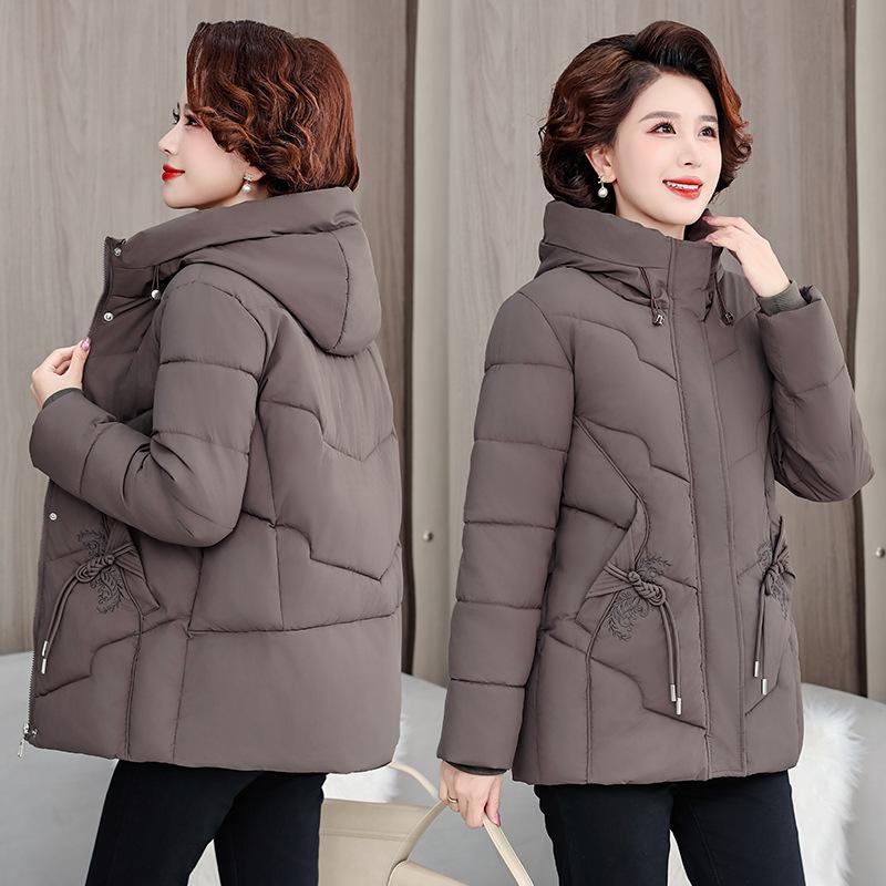 2025 Winter New Plus-size Women's Cotton Jacket High-end Embroidered Short Hooded Cotton Jacket
