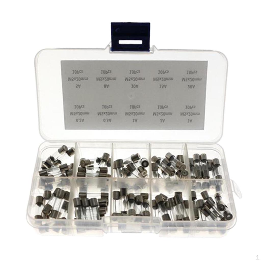 100pcs 1A 5V Quick Blow Fusing Glass 5X20mm Assortment with Storage Box