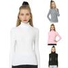 Women Tops High Collar Long Sleeve Slim Fit Elastic Knitting Tops Solid Color