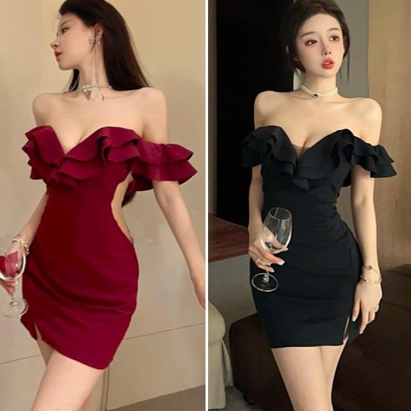 ISLAYCAOLILA E89 Corrida Dress Wine Cabaret Mini Club Party Tight Mini Women's (L, Red) - Dress, Dress, Dress, Dress, Dress, Sheer, Strapless,