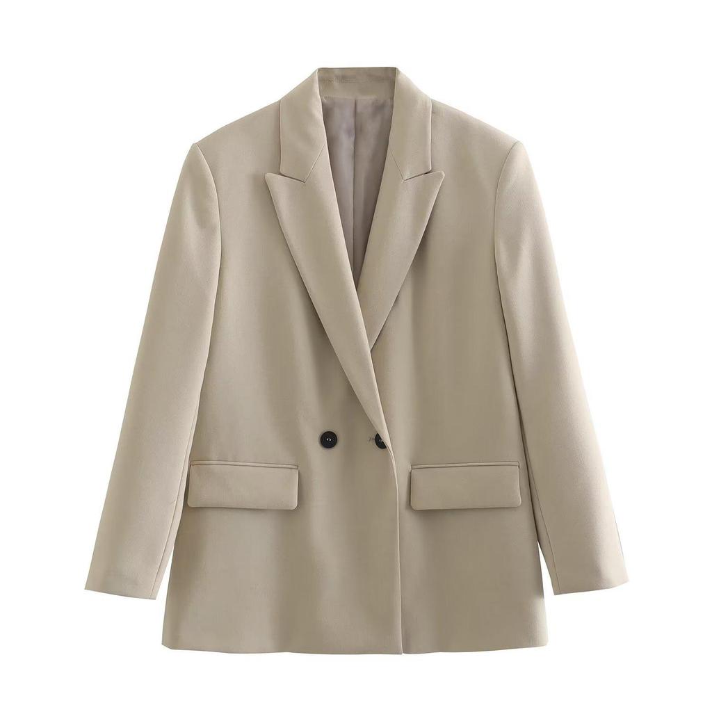 Herbst 2023 Europäischer und amerikanischer Damen-Zweireiher-Blazer mit lockerer Passform und einfarbiger