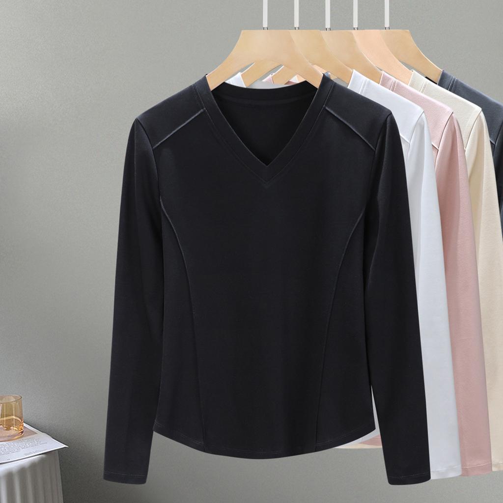 High-quality Xinjiang Cotton Long-sleeved Women's Front Shoulder Mercerized Cotton Outer Wear with White Spring Bottoming Shirt