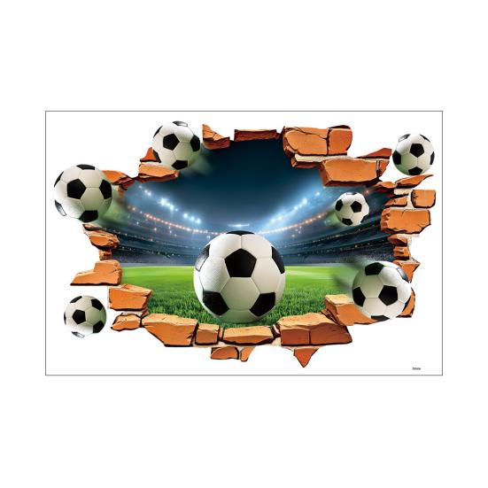 3D Soccer Wall Stickers, Self-Adhesive Soccer Ball Wallpaper Poster, Sports Ball Breakthrough Wall Decals for Boys Bedroom Playroom