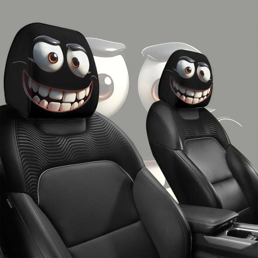 2 Stück Smiley-Gesicht bedruckter Auto-Kissenbezug Weich Bequem Dekorative Kissenhülle Autositz Kopfstütze Waschbarer Polyesterstoff