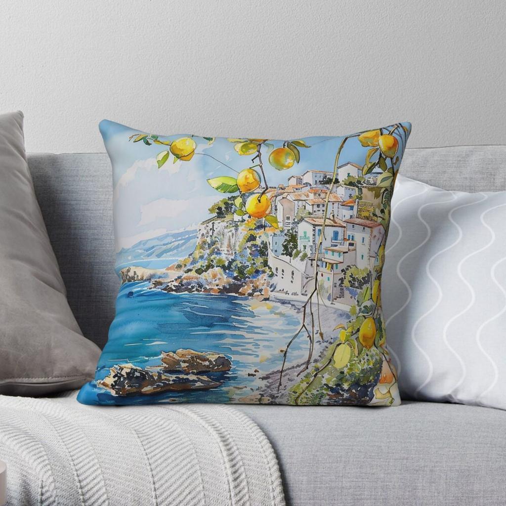 A Summer On Italian Coast Square Pillowcase Polyester Linen Velvet Printed Decorative Pillow Sofa Seater Cushion Cover X