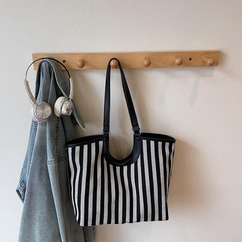 Vintage Handbag Striped Bag Women's Large Capacity Shoulder Bag