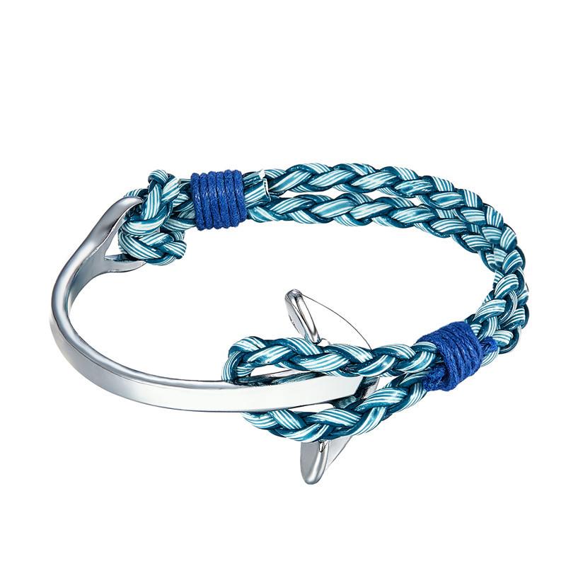Silver-Plated Crooked Anchor Leather Bracelet, Men'S And Women'S Jewelry
