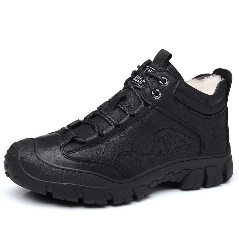 Men's snow boots winter warm velvet thickened cotton shoes genuine leather wool non-slip medium boss cotton leather shoes