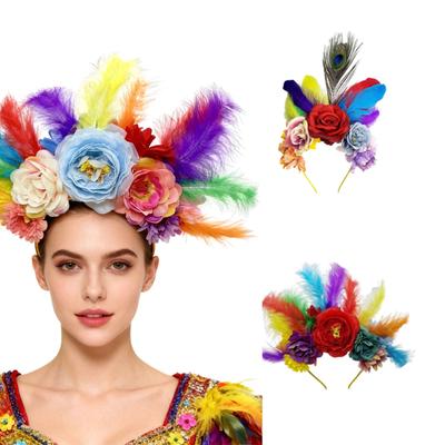 Fascia per Capelli Fiore Piumato Regolabile Cerchietto Comodo per Donna Ragazza Festa Festival Evento Accessorio Copricapo