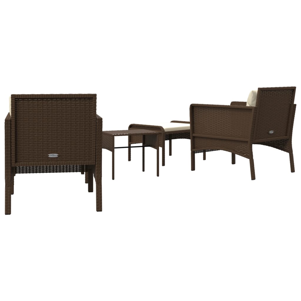 5 Piece Garden Lounge Set with Cushions Brown Poly Rattan