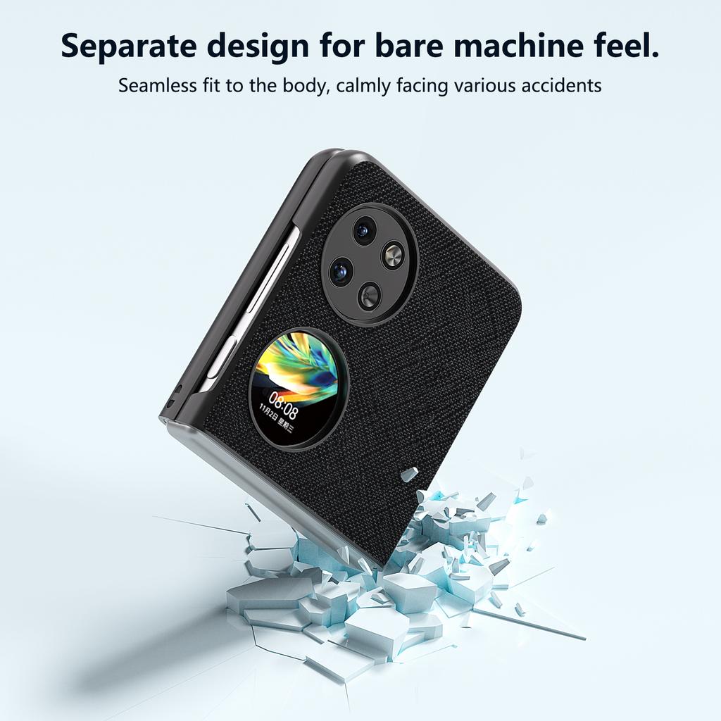 For Huawei Pocket 2 Cross Texture Phone Case Genuine Cow Leather Back Shell