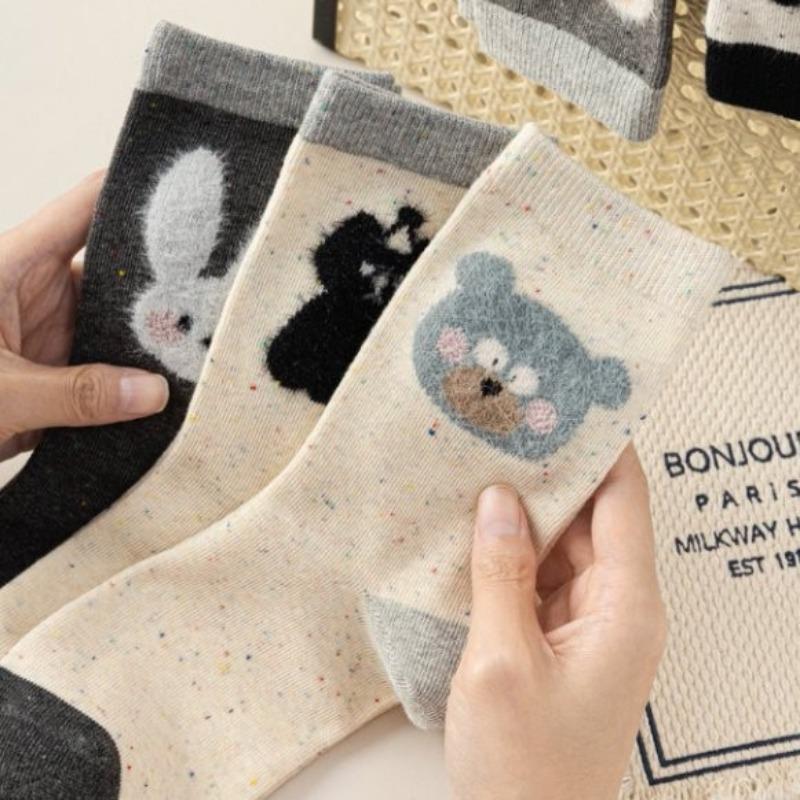 Autumn and Winter Trendy Cartoon Plush Cute Socks, Women's Mid-calf Socks, Pile Socks
