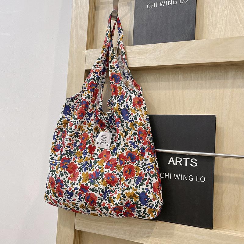 Summer Floral Bag Personality 2025 Foreign Style Large Capacity Rose Canvas Beach Shopping Bag Shoulder Armpit Bag