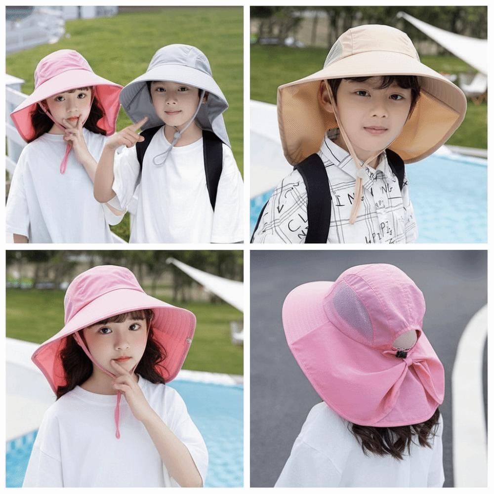 Wide Brim Children Bucket Hat Solid Color Summer Sun Hat Foldable Sunscreen Cap  Baby