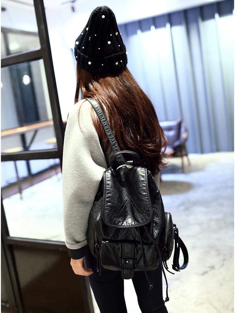 Portofel de damă în rucsac cu șnur, geantă mare de voiaj la modă din piele artificială, geantă de umăr casual, rucsac pentru laptop