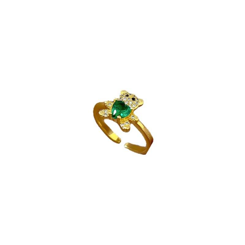 Real Gold Diamond Bear Open Ring Female Japanese And Korean Niche Simple Design Index Finger Ring