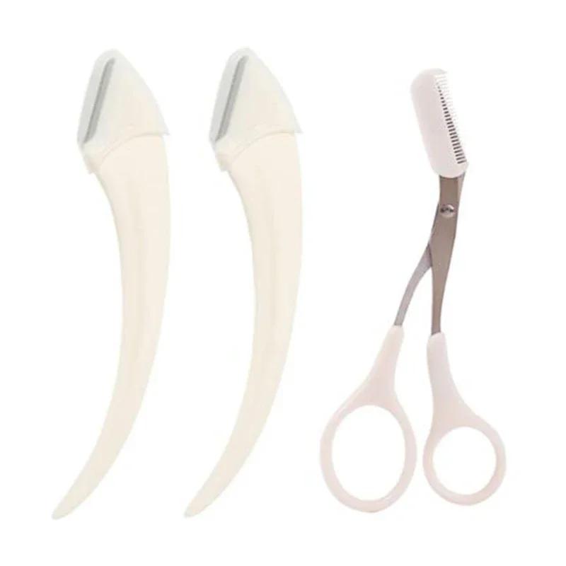 3Pcs Eyebrow Trimming Knife Eyebrow Face Razor For Women Eyebrow Scissors With Comb Brow Trimmer Scraper