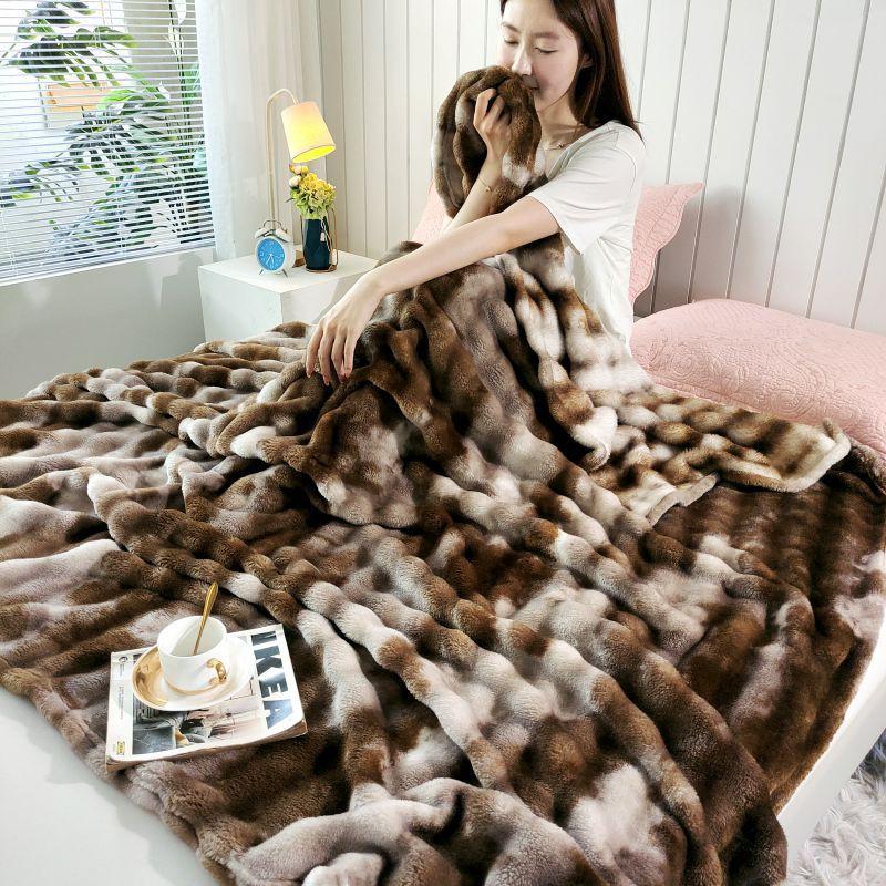 Gradient Ombre Plush Throw Blanket Soft Faux Rabbit Fur Office Sofa Nap Air Conditioner Thick Warm All Season