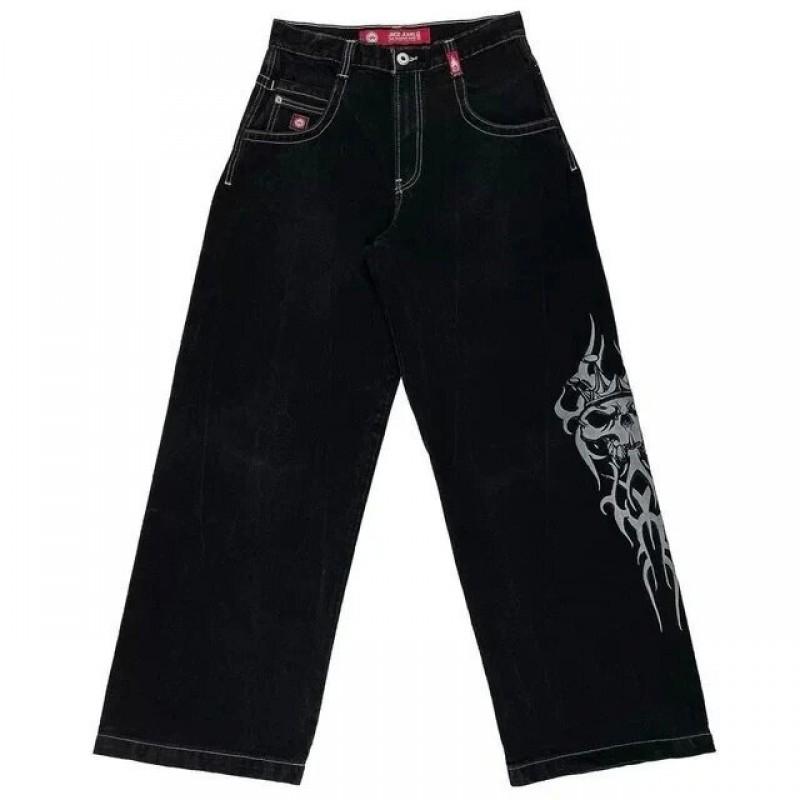 Mens Y2K Streetwear Denim Pants Loose Fit High Waist Retro Graphic Straight Leg Jeans