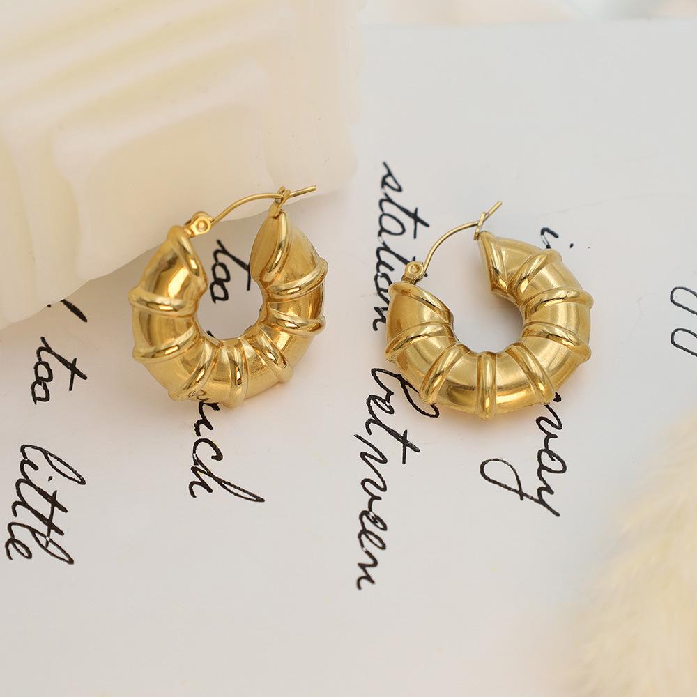 Personalized Trendy Bamboo Jewelry Women'S 18K Gold Titanium Steel Thick Hollow Earrings High-End Earrings