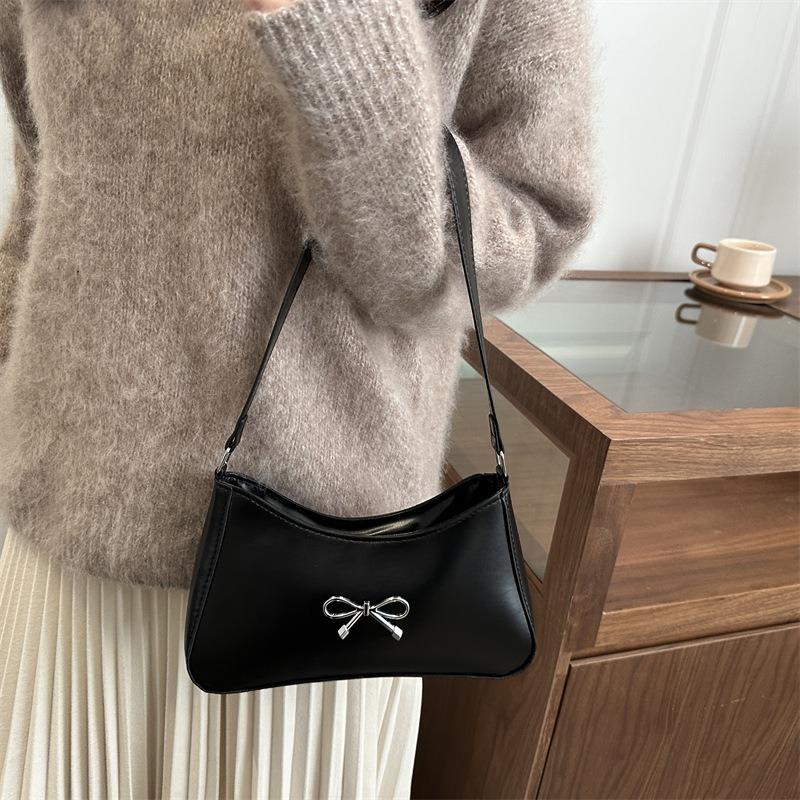 Bow large capacity spring new casual solid color retro simple trendy fashion shoulder armpit bag