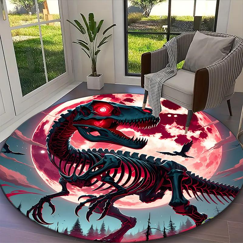 [1pc Dinosaur Office Carpet] Easy Maintenance Chair Rug for Conference Room Use, Durable Round Sofa Floor Mat