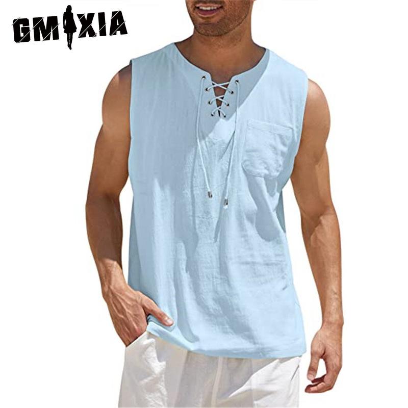 GMXIA Cotton Sleeveless T-shirt Men's Fashion Loose Shirt Printed Compassionate Shirt