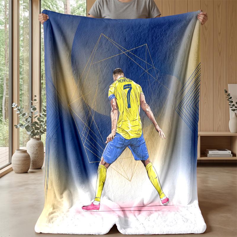 Cristiano Ronaldo Aufdruck Flanelldecke Hautfreundlich Warm Dekorativer Überwurf für Innen Couch Bett Tägliche Nutzung