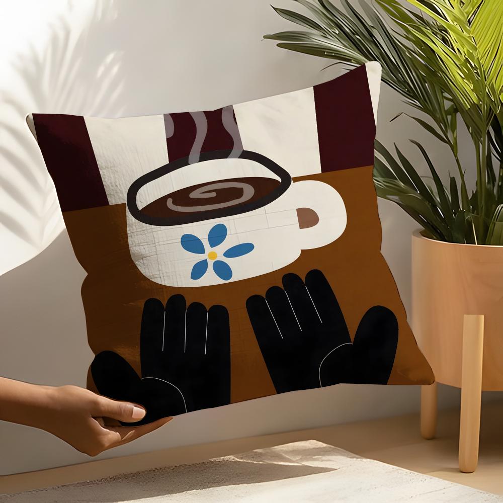 Creative Coffee Illustration Pillow Case Linen Cushion Covers For Decorative Sofa Home Pillows Case Car Chair Pillows Cases
