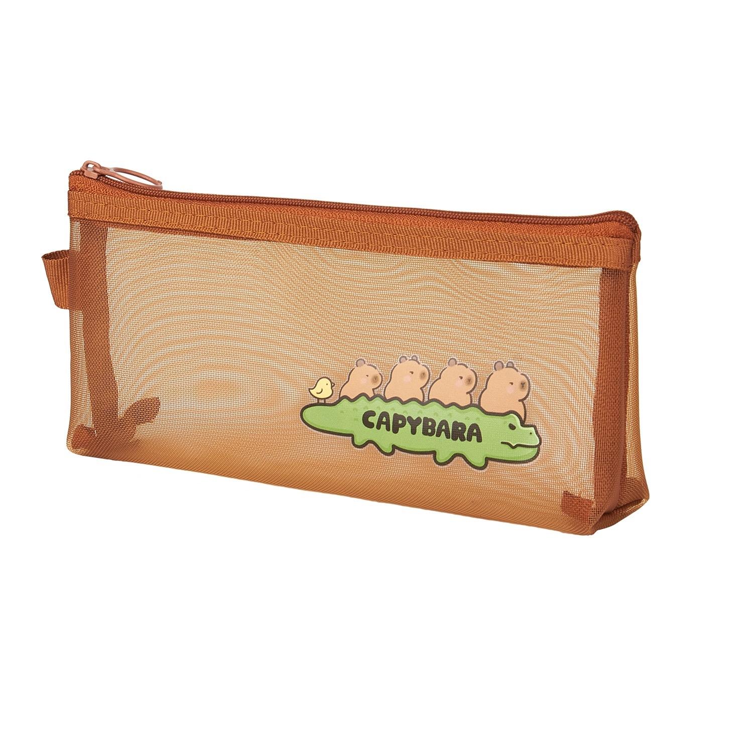 

Сетчатая сумка-карандаш Capybara, чехол для ручки с мультяшным дизайном, простой прозрачный мешочек для хранения канцелярских принадлежностей в школе