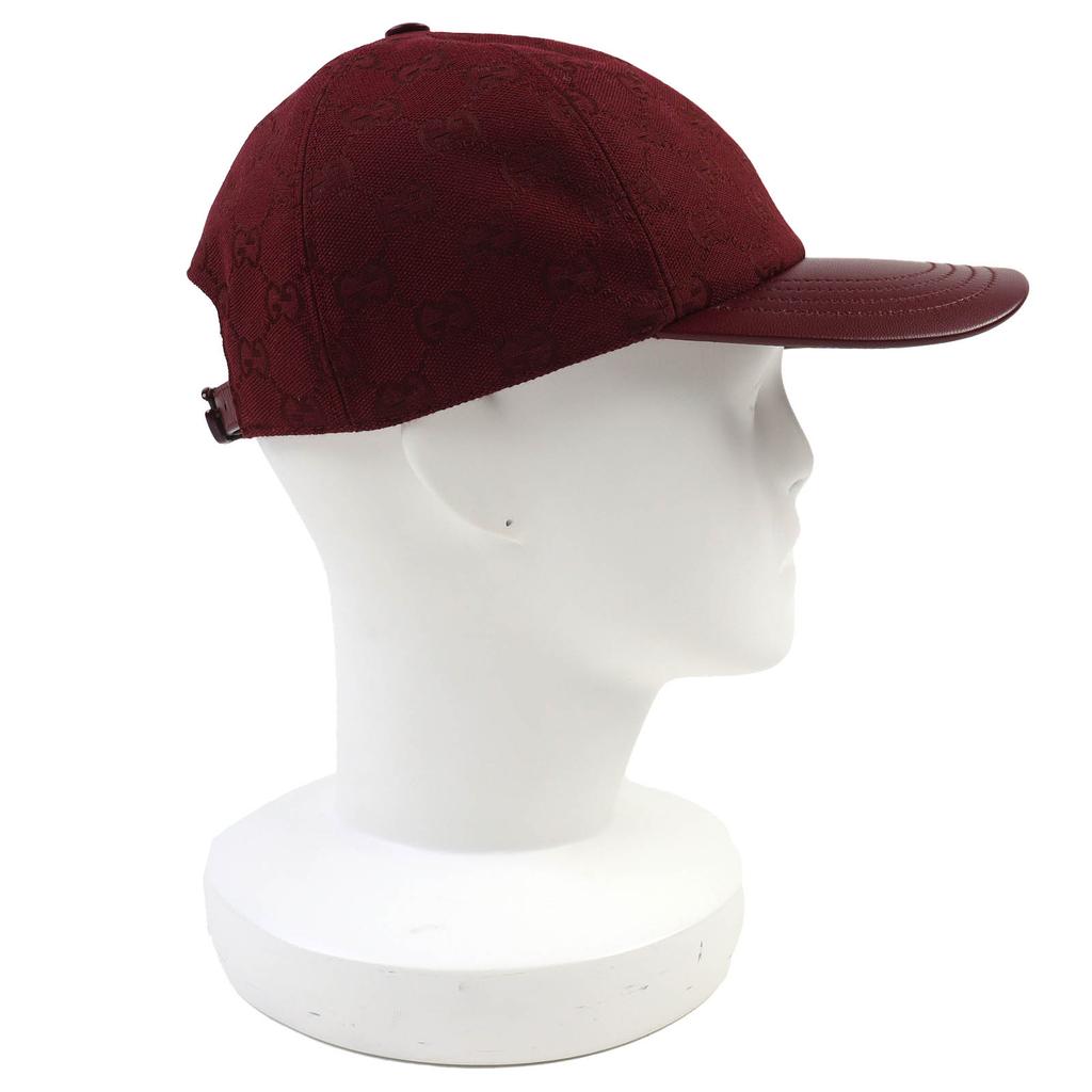 Pristine GUCCI cap GG Monogram Canvas and Leather Bordeaux cotton Women L 833272 Used